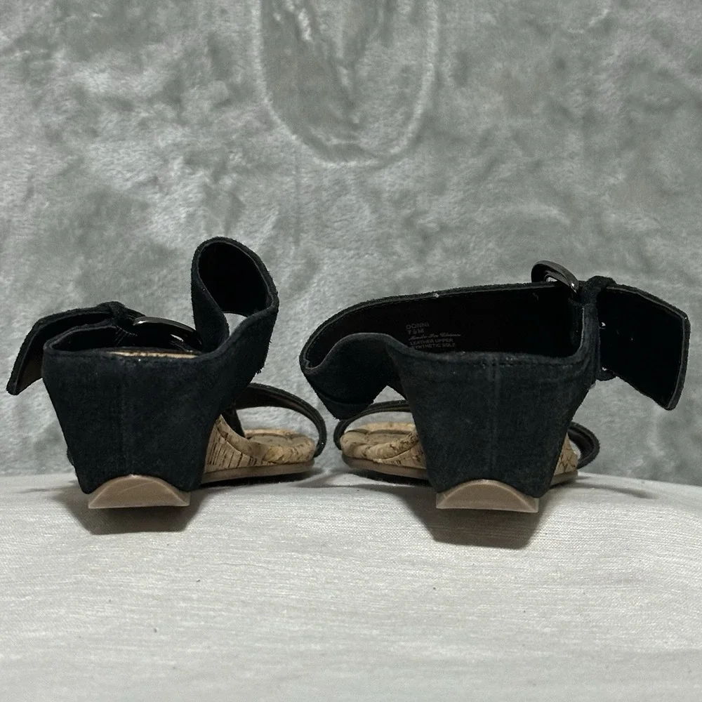 Donald Pliner Donni Metallic Leather Cork Thong Wedge Sandals Womens‎ 7.5M Black